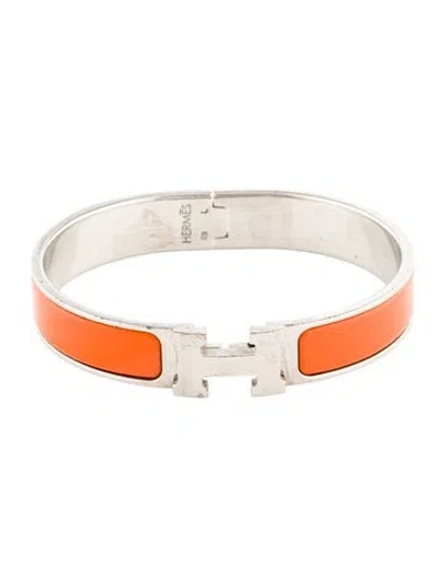 Pre-owned Hermes Enamel Clic H Bangle Bracelet, 7" In Orange
