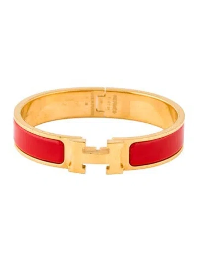 Pre-owned Hermes Enamel Clic H Bracelet, 6" In Red