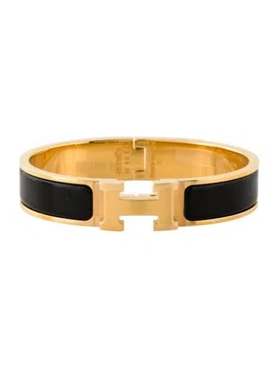 Pre-owned Hermes Enamel Clic H Bracelet, 6.25" In Black