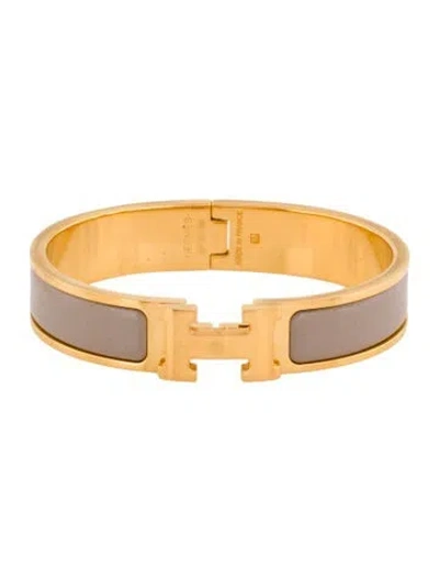 Pre-owned Hermes Enamel Clic H Bracelet, 6.25" In Brown