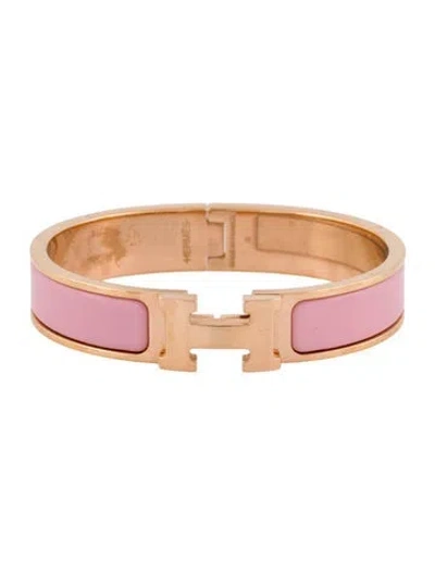 Pre-owned Hermes Enamel Clic H Bracelet, 6.25" In Pink