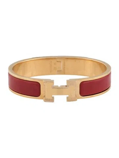 Pre-owned Hermes Enamel Clic H Bracelet, 6.25" In Red