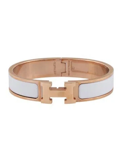 Pre-owned Hermes Enamel Clic H Bracelet, 6.25" In White