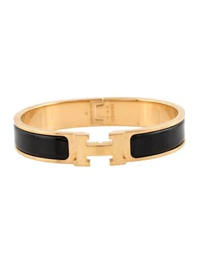 Pre-owned Hermes Enamel Clic H Bracelet, 6.75" In Black