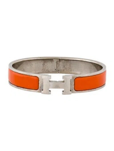 Pre-owned Hermes Enamel Clic H Bracelet, 6.75" In Orange