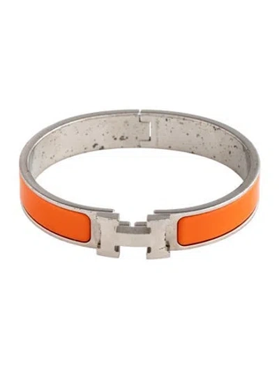 Pre-owned Hermes Enamel Clic H Bracelet, 6.75" In Orange