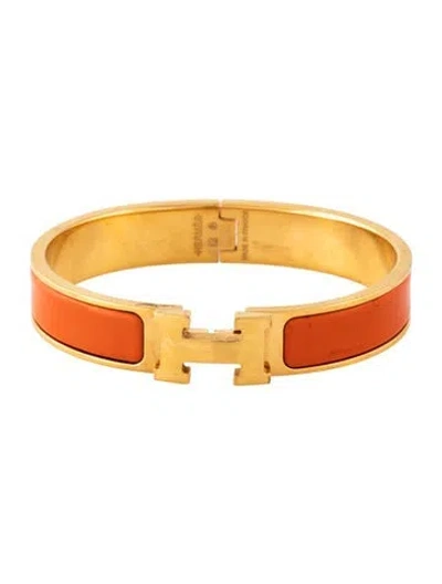 Pre-owned Hermes Enamel Clic H Bracelet, 6.75" In Orange