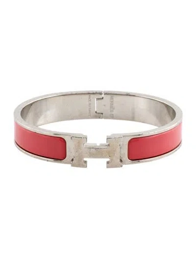 Pre-owned Hermes Enamel Clic H Bracelet, 6.75" In Pink