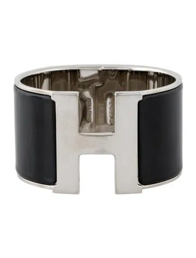 Pre-owned Hermes Enamel Clic H Xl Bangle Bracelet, 6" In Multi