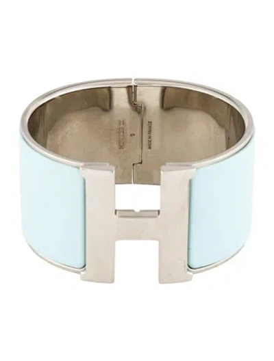 Pre-owned Hermes Enamel Clic H Xl Bangle Bracelet, 6.5" In Blue
