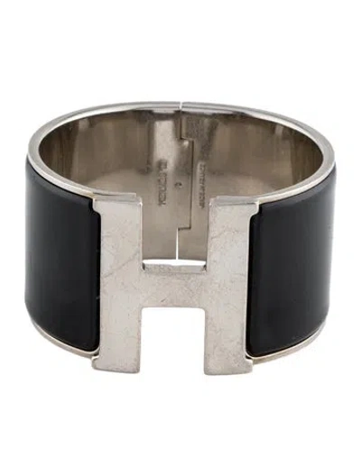 Pre-owned Hermes Enamel Clic H Xl Bangle Bracelet, 6.5" In Multi
