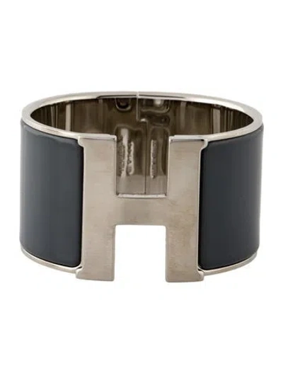 Pre-owned Hermes Enamel Clic H Xl Bangle Bracelet, 6.75" In Gray