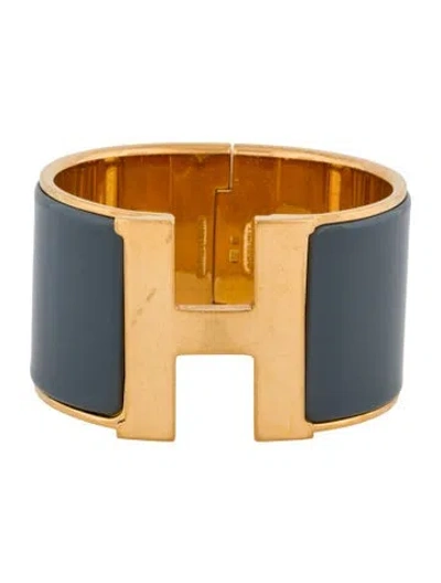 Pre-owned Hermes Enamel Clic H Xl Bracelet, 6.75" In Gray