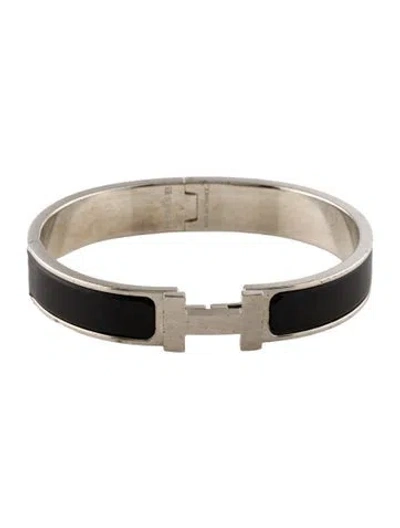 Pre-owned Hermes Enamel Clic Hh Bangle Bracelet, 7.25" In Black