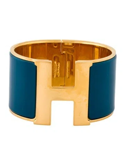 Pre-owned Hermes Enamel Clic Hxl Bangle Bracelet, 6" In Blue