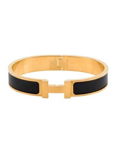 Pre-owned Hermes Enamel Click Hh Bracelet, 7" In Black