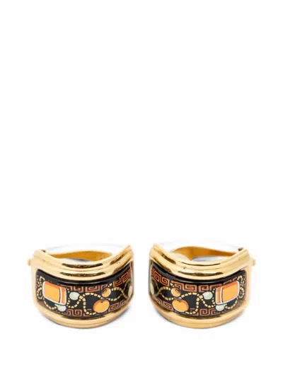 Pre-owned Hermes Enamel Clip-on Earrings In Gold