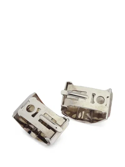 Pre-owned Hermes Enamel Clip-on Earrings In Silver