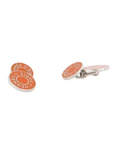 Pre-owned Hermes Enamel Clou De Selle Cufflinks In Orange