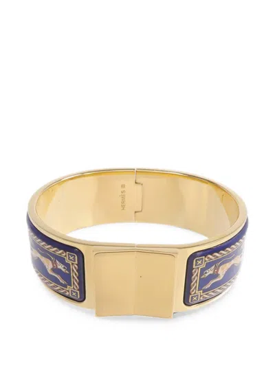 Pre-owned Hermes Enamel Dog-print Bracelet In Gold