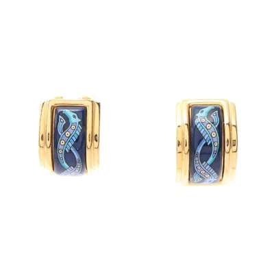 Pre-owned Hermes Enamel Earrings Gp Cloisonne Gold Blue In Multi