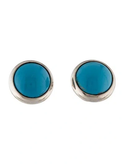 Pre-owned Hermes Enamel Eclipse Stud Earrings In Blue