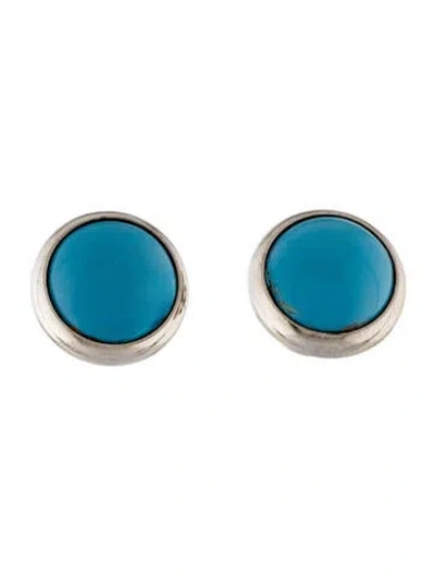 Pre-owned Hermes Enamel Eclipse Stud Earrings In Blue