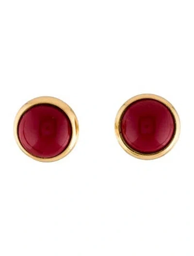 Pre-owned Hermes Enamel Eclipse Stud Earrings In Red