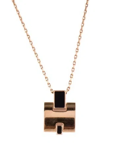 Pre-owned Hermes Enamel Eileen Pendant Necklace, 19.5" In Black