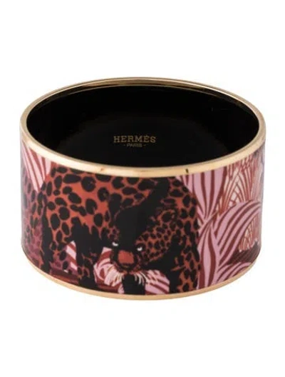 Pre-owned Hermes Enamel Extra Wide Bangle, 7.25" In Blue/burgundy/green