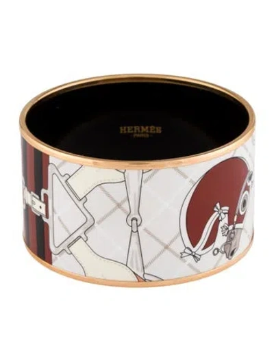 Pre-owned Hermes Enamel Extra Wide Tatersale Bangle Bracelet, 7" In Multi