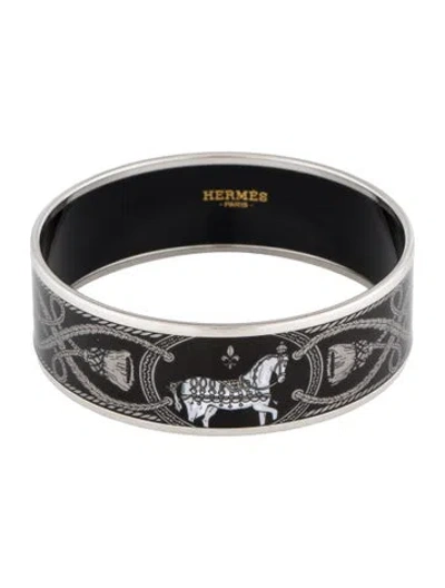 Pre-owned Hermes Enamel Grand Apparat Platine 2 Wide Bangle Bracelet, 7.5" In Multi