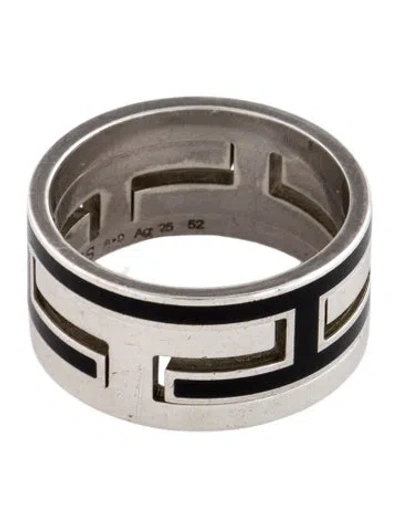 Pre-owned Hermes Enamel H Moveable Ring In Black