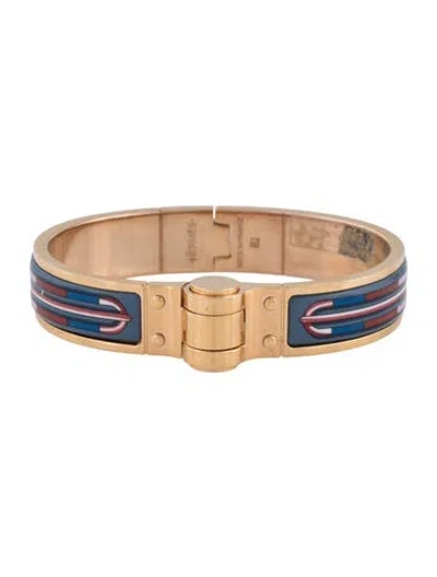Pre-owned Hermes Enamel Hinge Bangle Bracelet, 6.25" In Blue