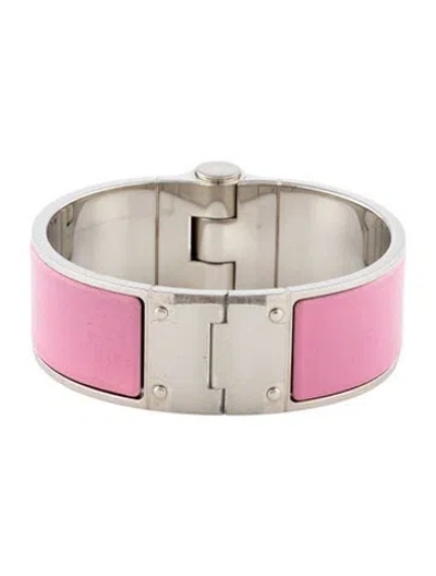 Pre-owned Hermes Enamel Hinged Bracelet, 6.5" In Pink