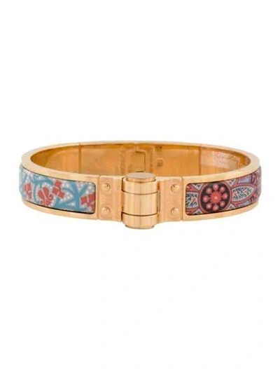 Pre-owned Hermes Enamel Hinged Narrow Bangle Bracelet, 7" In Multi