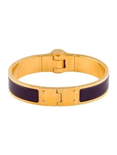 Pre-owned Hermes Enamel Hinged Narrow Bracelet, 6.25" In Purple