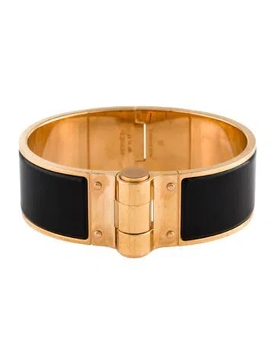 Pre-owned Hermes Enamel Hinged Wide Bracelet, 6.75" In Black