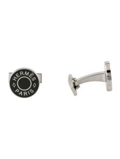 Pre-owned Hermes Enamel Licol 2 Cufflinks In Gray