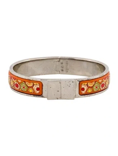 Pre-owned Hermes Enamel Loquet Bangle Bracelet, 6.5" In Orange