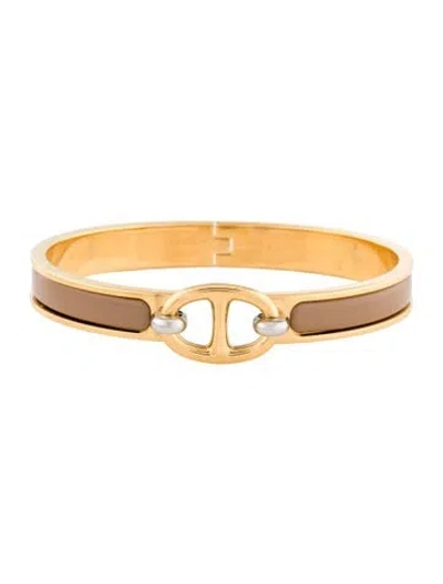 Pre-owned Hermes Enamel Mini Clic Chaine D'ancre Bangle Bracelet, 6.75" In Brown
