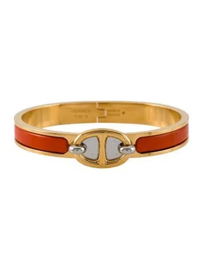 Pre-owned Hermes Enamel Mini Clic Chaine D'ancre Bracelet, 6.25" In Orange
