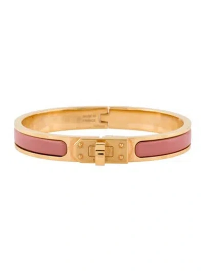 Pre-owned Hermes Enamel Mini Clic Kelly Bracelet, 6.25" In Pink