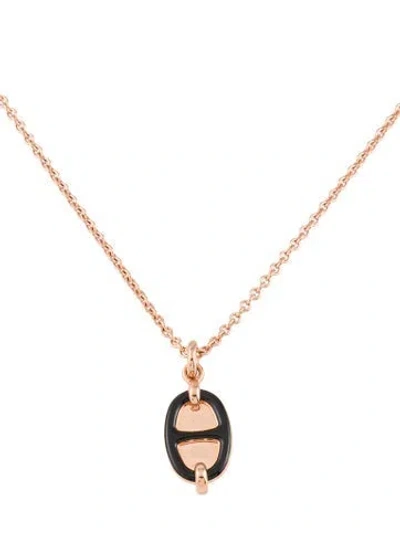 Pre-owned Hermes Enamel Mini Maillon Pendant Necklace, 19" In Black