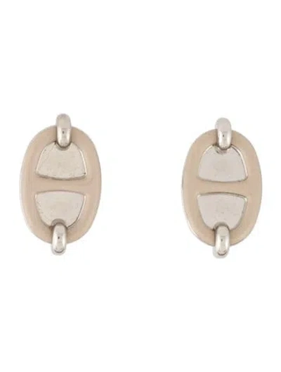 Pre-owned Hermes Enamel Mini Maillon Stud Earrings In Multi