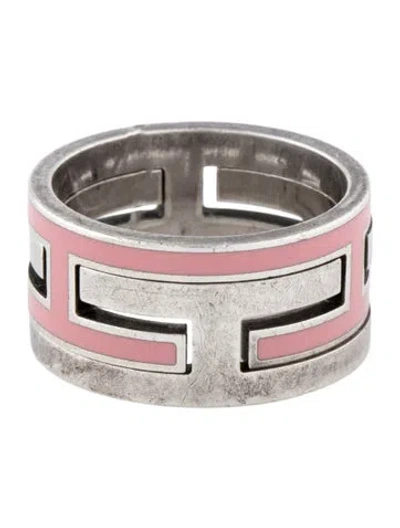 Pre-owned Hermes Enamel Move H Ring In Pink