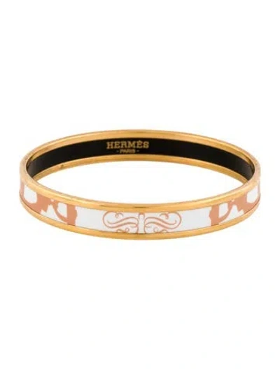 Pre-owned Hermes Enamel Narrow Bangle Bracelet, 7.25" In White