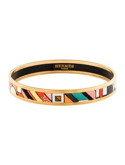 Pre-owned Hermes Enamel Narrow Bangle Bracelet, 7.75" In Multi