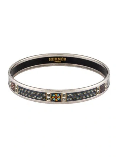 Pre-owned Hermes Enamel Narrow Bangle Bracelet, 7.75" In Multi