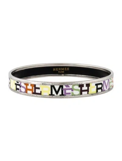 Pre-owned Hermes Enamel Narrow Bangle Bracelet, 7.75" In Multicolor